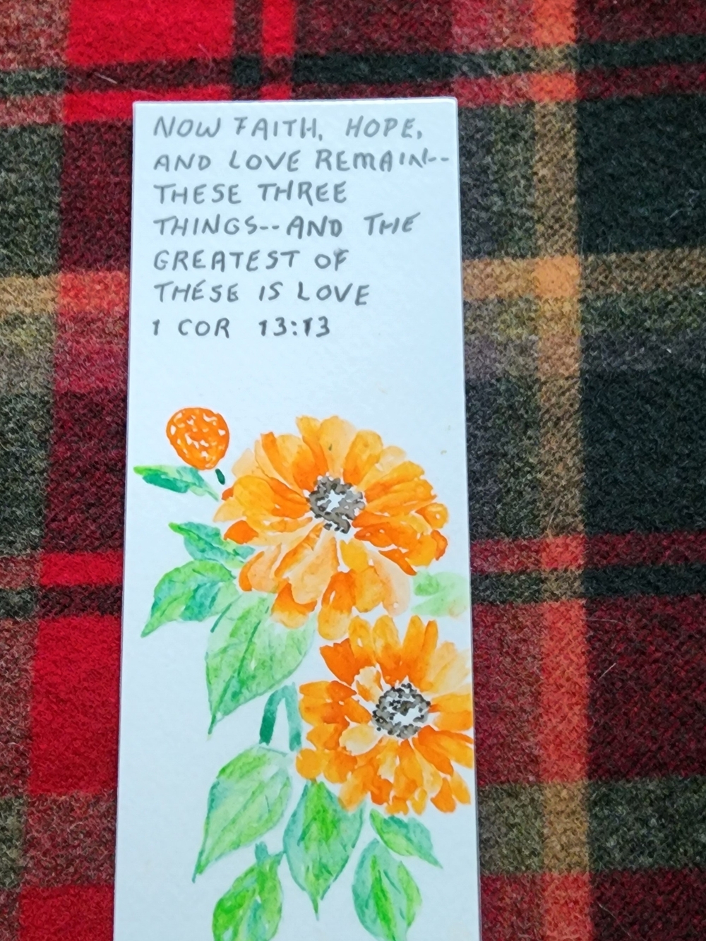 Hand-Painted Orange Floral Bookmark with Scripture